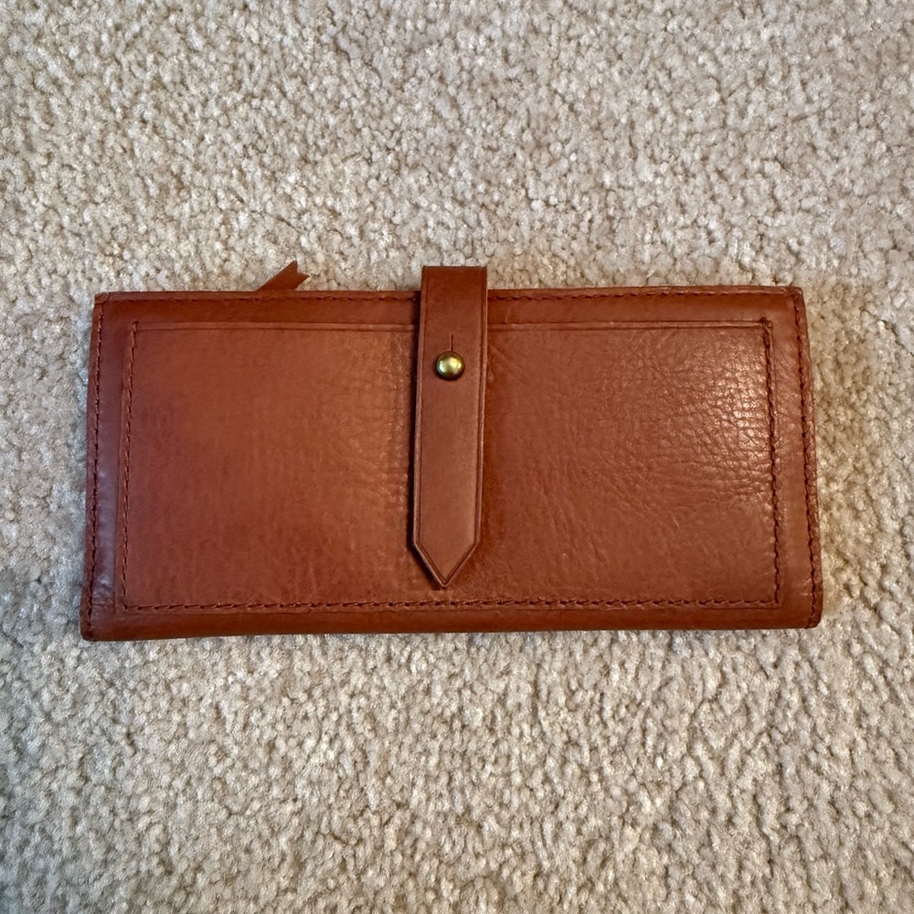 Never used - Madewell Cognac Leather Snap-Closure Long Wallet